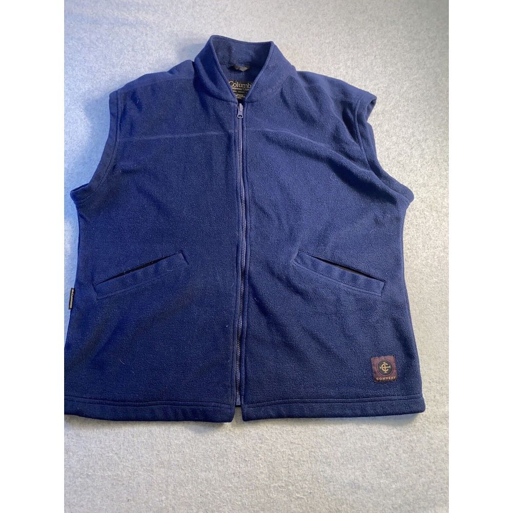Columbia Vest Large Mens Blue Fleece Jacket Full Zip Casual Sleeveless‎ Logo Top